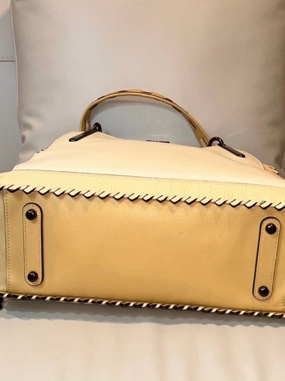Coach Dreamer 36 Colorblock Suede Cream and Tan Satchel Bag - Picture 7 of 14